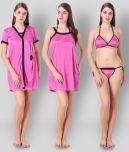 Fasense - Pink Satin Women's Nightwear Nighty & Night Gowns ( Pack of 4 )