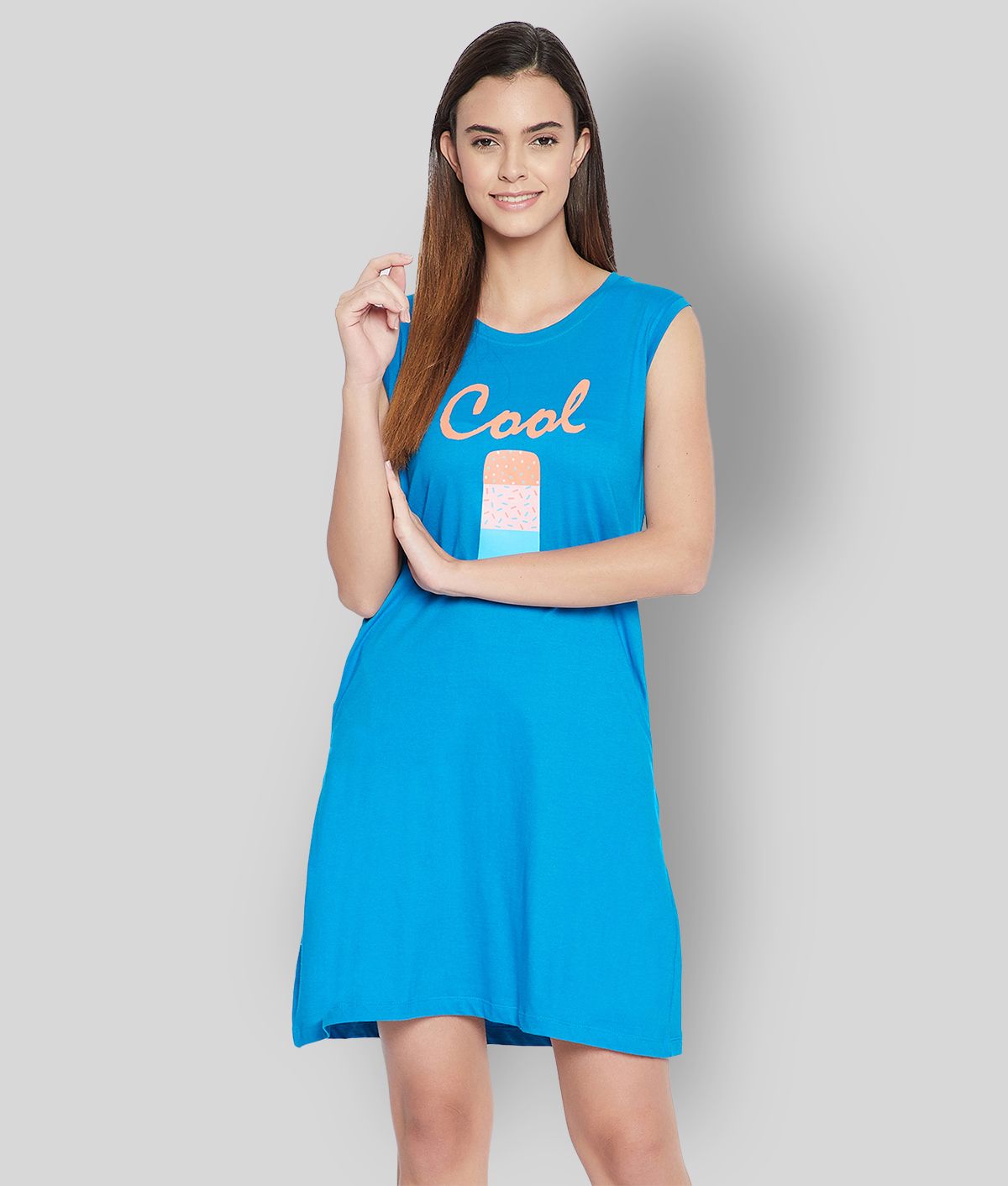     			Clovia - Blue Cotton Women's Nightwear Night Dress