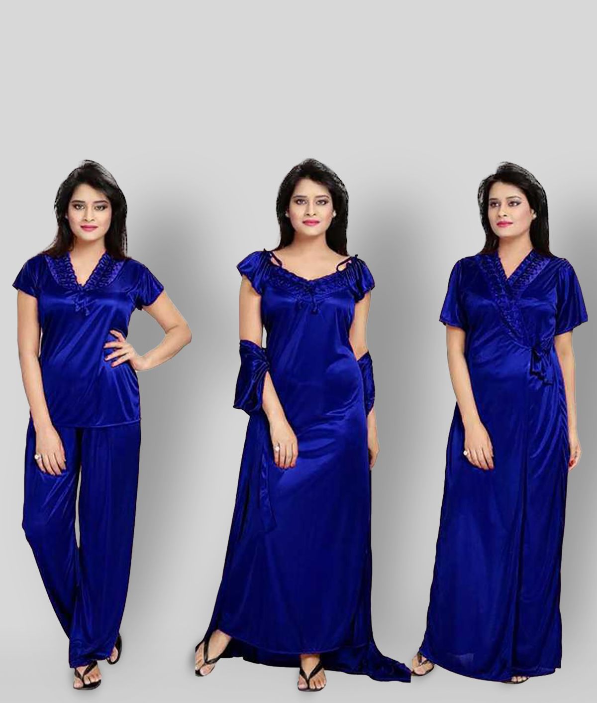     			Gutthi - Blue Satin Women's Nightwear Nightsuit Sets ( Pack of 4 )