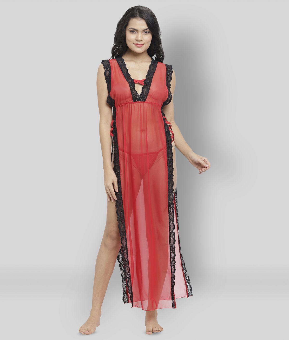     			N-Gal - Red Polyester Women's Nightwear Night Dress ( Pack of 1 )