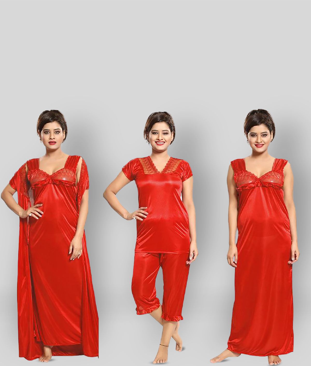     			Romaisa - Red Satin Women's Nightwear Nighty & Night Gowns