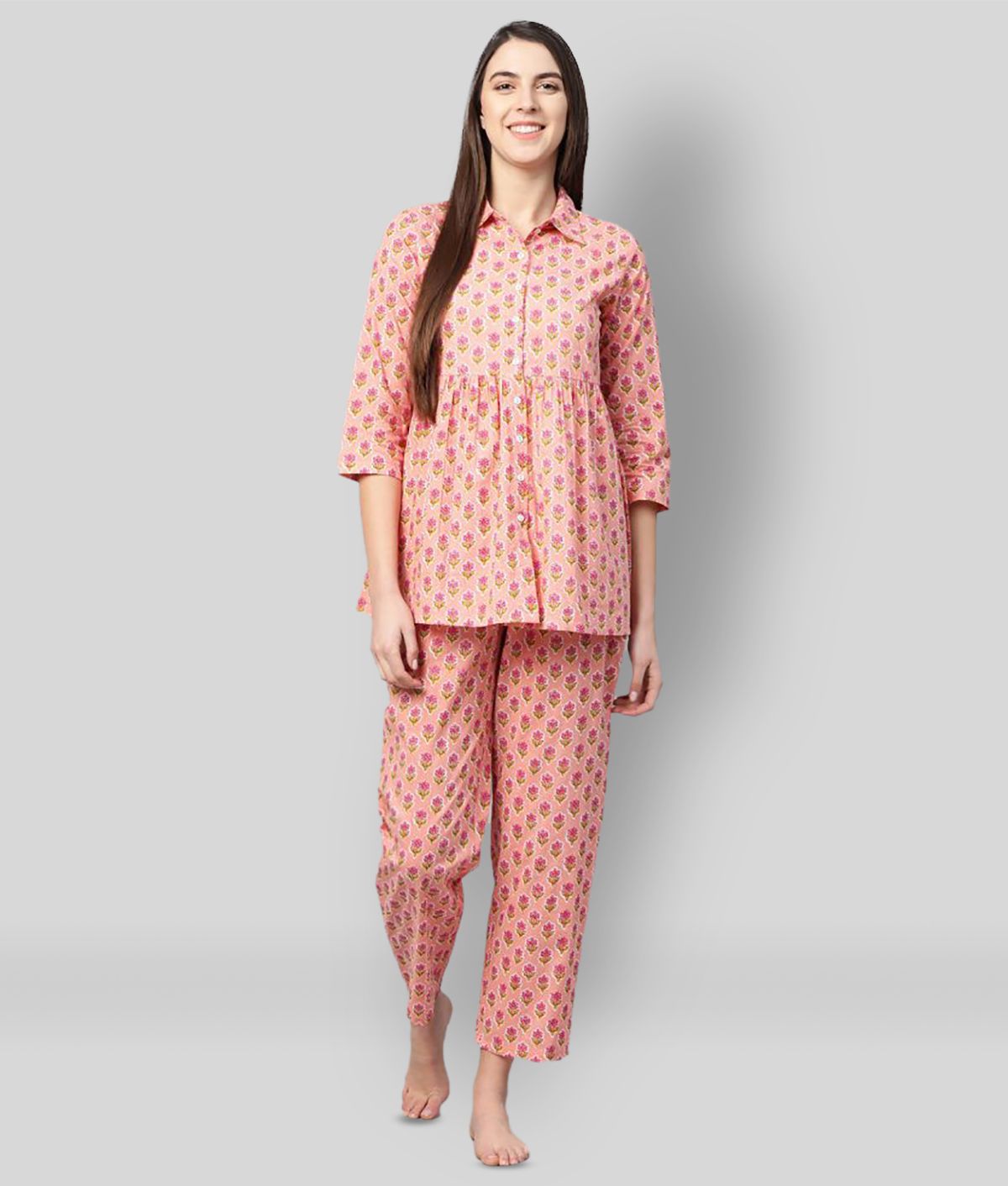     			Yash Gallery - Pink Cotton Women's Nightwear Nightsuit Sets ( Pack of 1 )