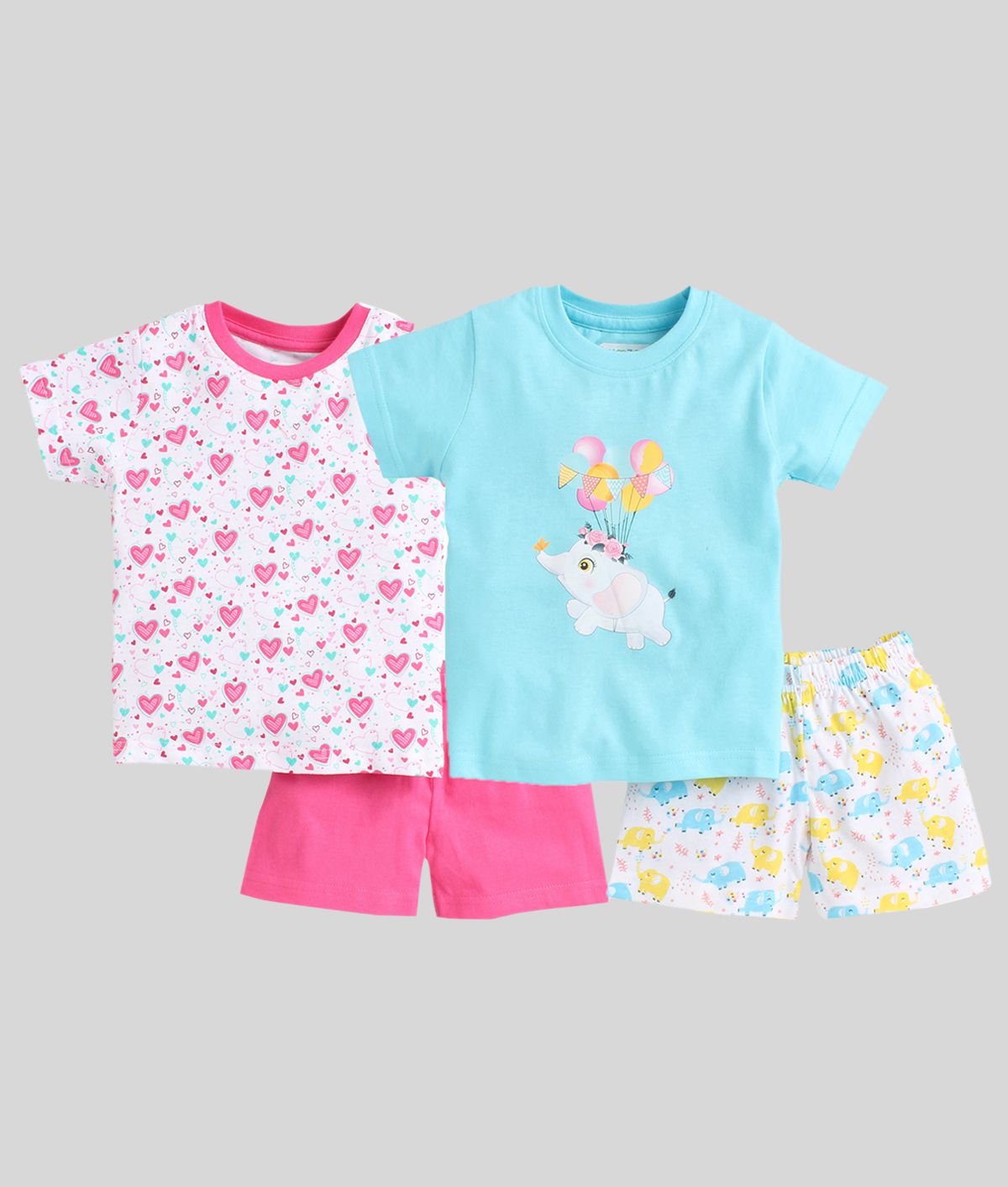     			BUMZEE Blue & Pink Baby Girls T-Shirt & Shorts Set Pack of 2 Age - 3-6 Months