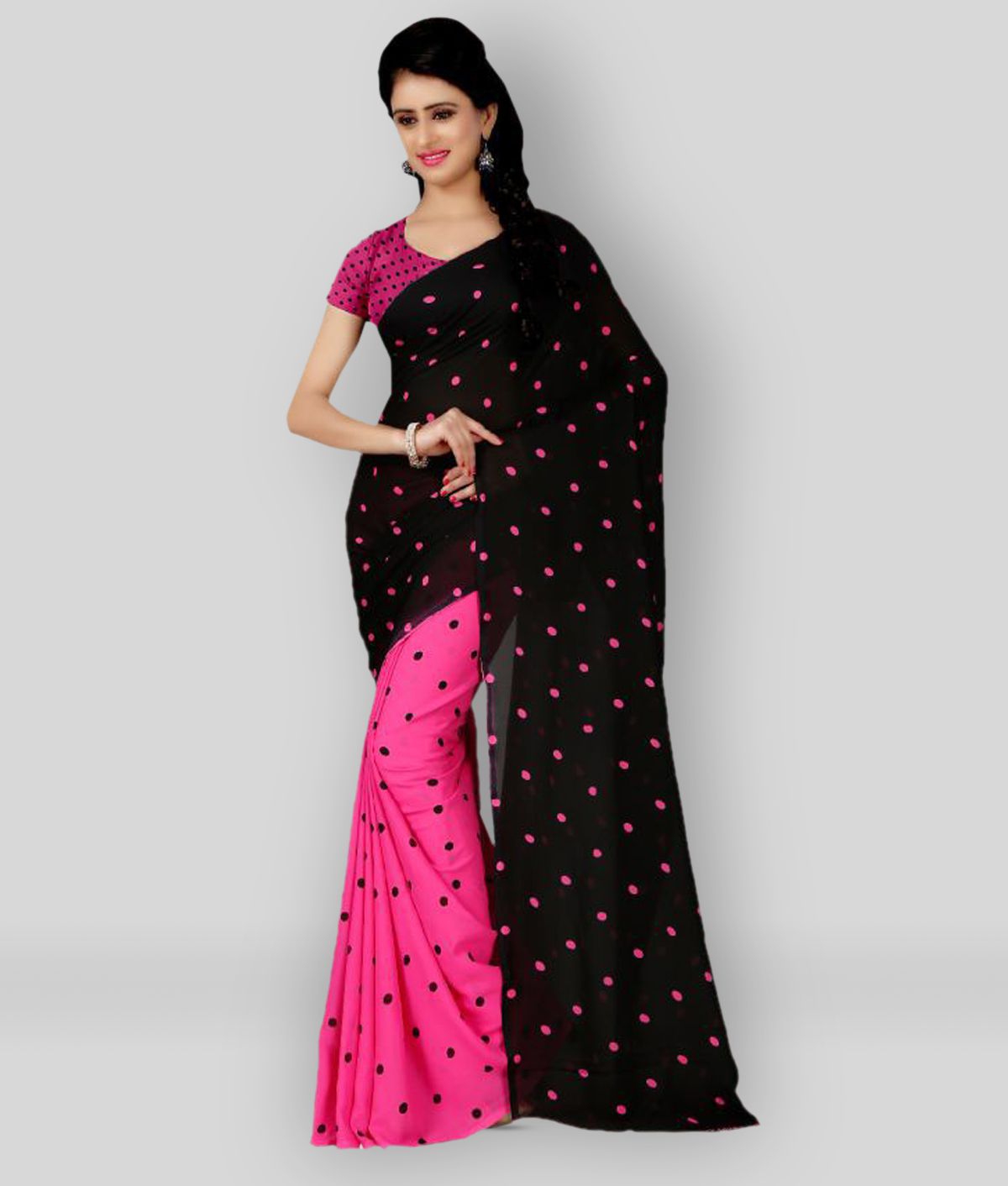     			Anand - Black Georgette Saree With Blouse Piece ( Pack of 1 )
