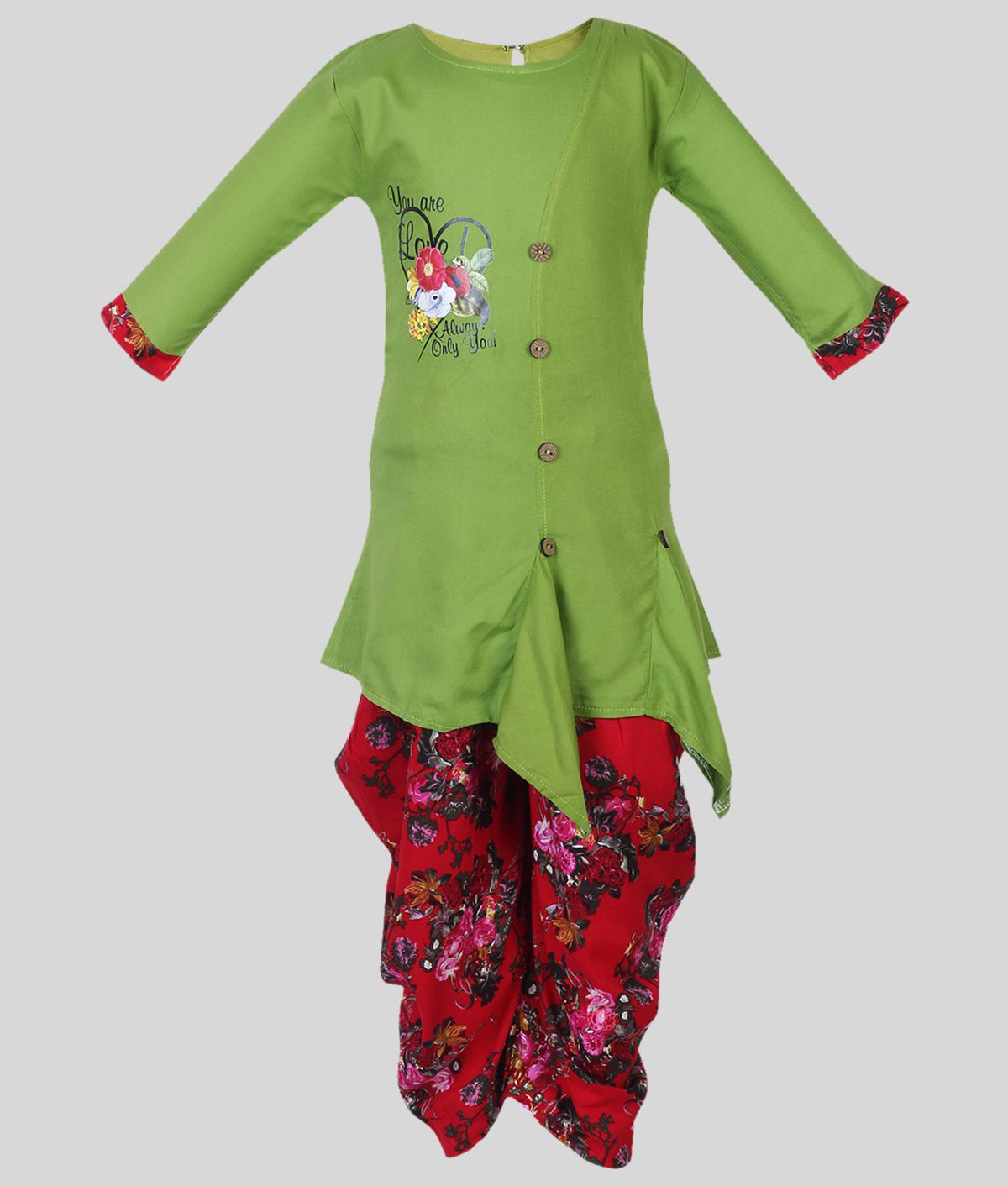     			Arshia Fashions Girls Kurti Rayon Patiyala Harem Dhoti Suit Green