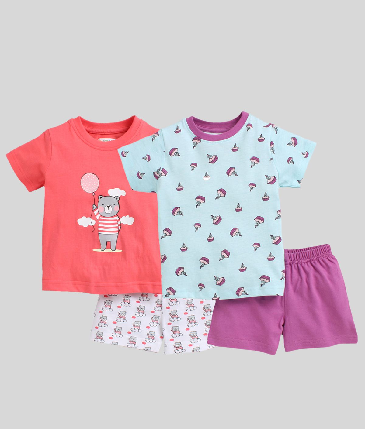     			BUMZEE Purple & Pink Baby Girls T-Shirt & Shorts Set Pack of 2 Age - 3-6 Months