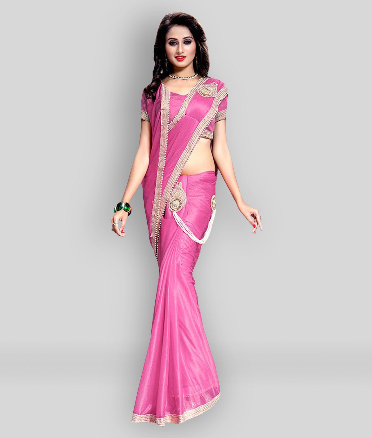     			Bhuwal Fashion - Pink Cotton Blend Saree With Blouse Piece ( Pack of 1 )