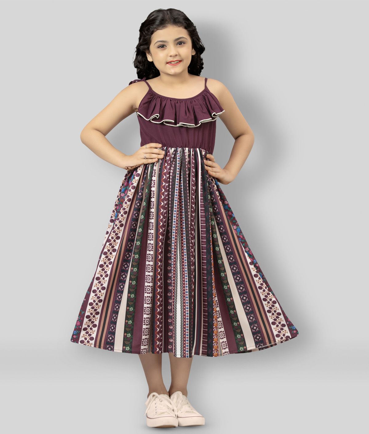     			Fashion Dream - Burgundy Crepe Girl's Fit And Flare Dress ( Pack of 1 )