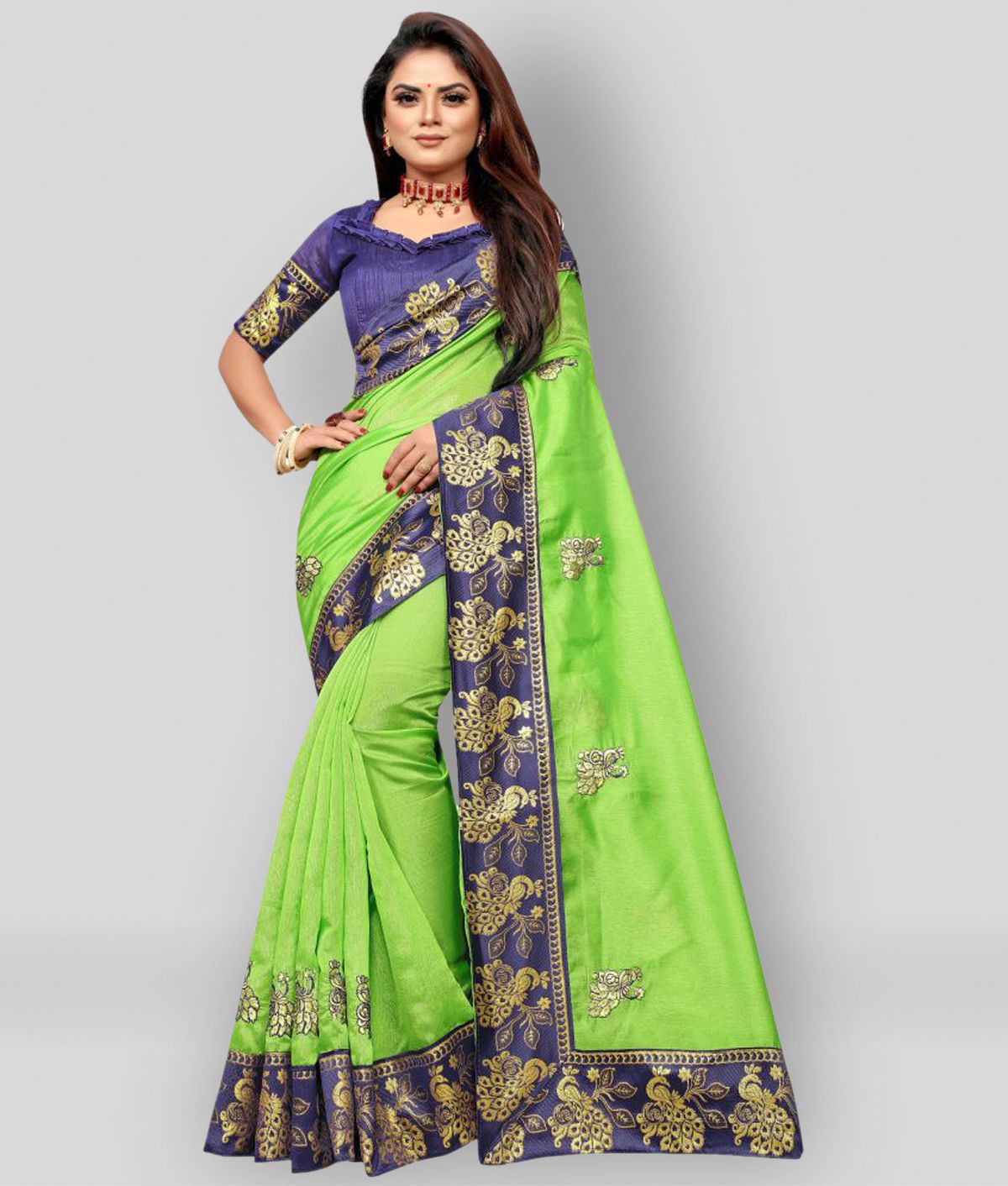     			Gazal Fashions - Green Cotton Saree With Blouse Piece ( Pack of 1 )