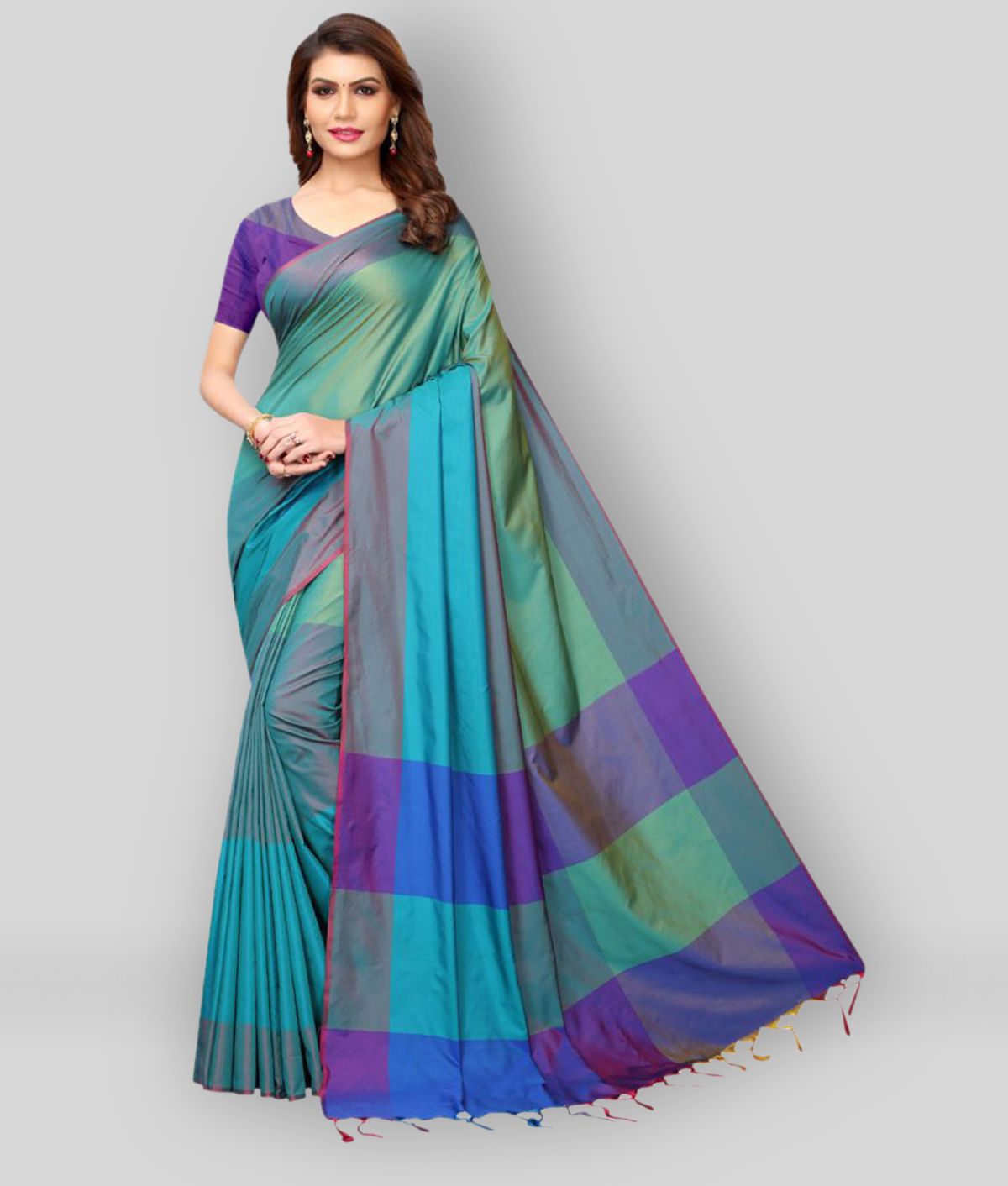     			NIGHT BLUE - Blue Cotton Blend Saree With Blouse Piece ( Pack of 1 )