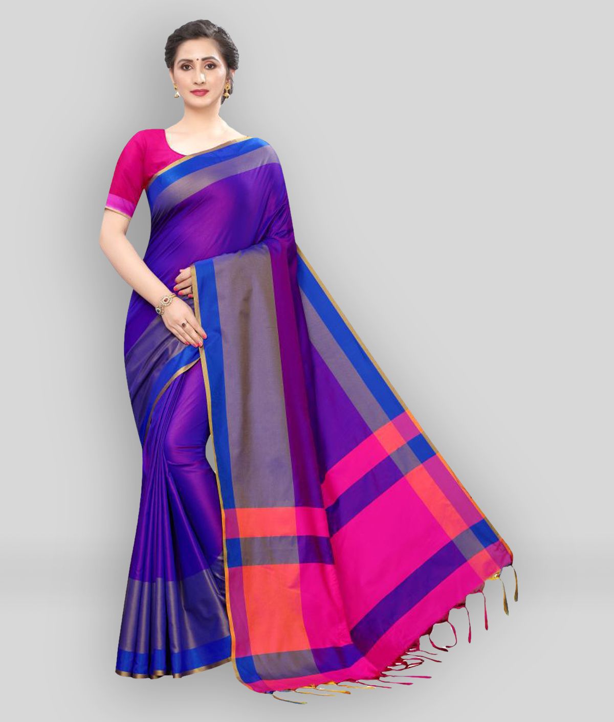     			NightBlue - Blue Cotton Silk  Saree With Blouse Piece ( Pack of 1 )