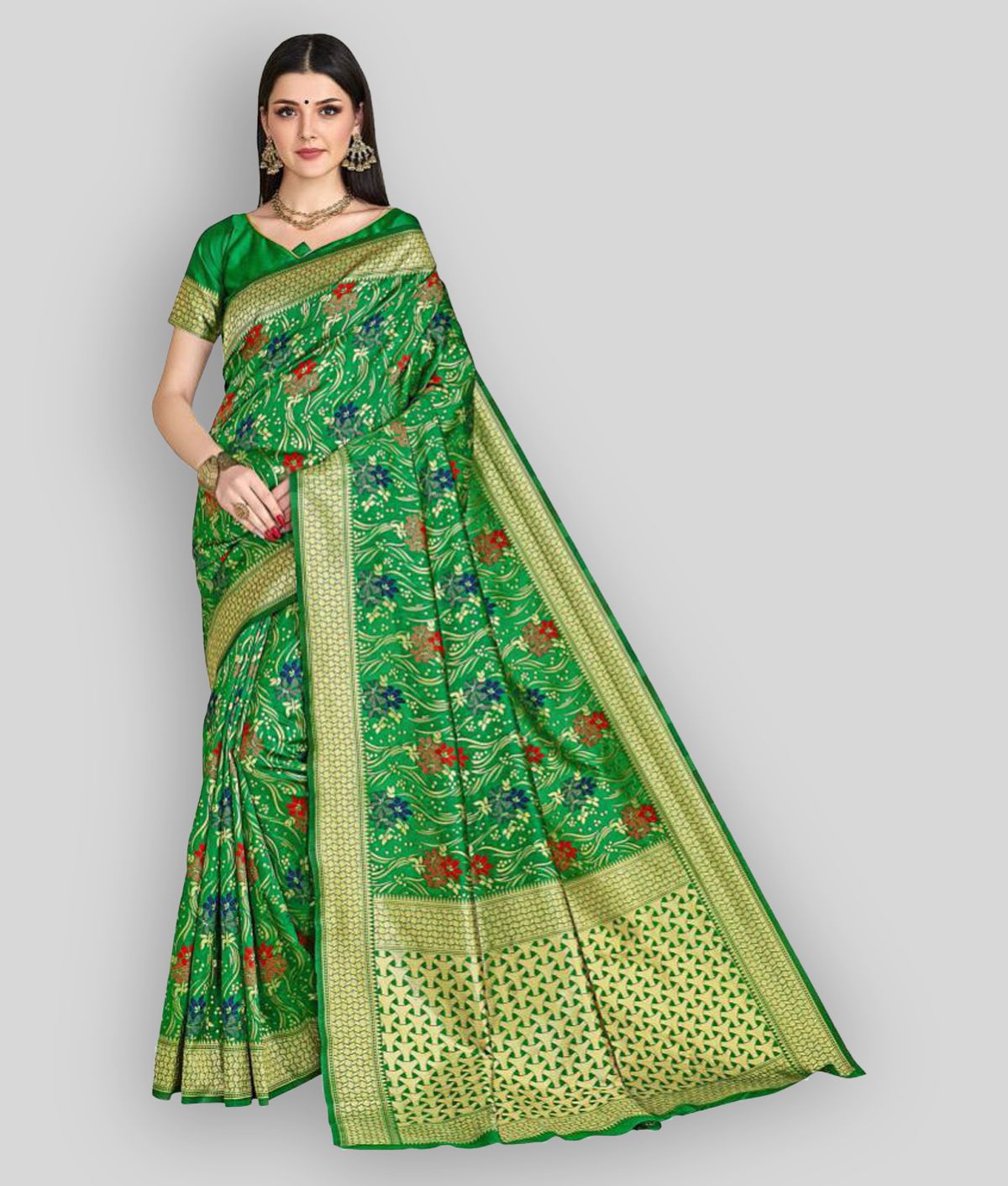     			Sherine - Green Banarasi Silk Saree With Blouse Piece ( Pack of 1 )