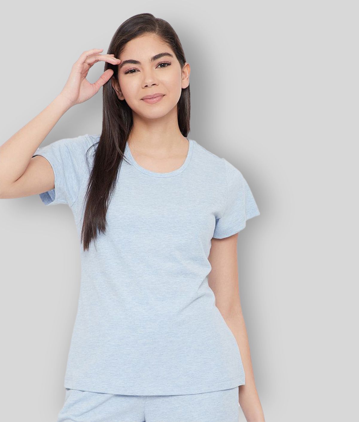     			Clovia - Light Blue Cotton Regular Fit Women's T-Shirt ( Pack of 1 )