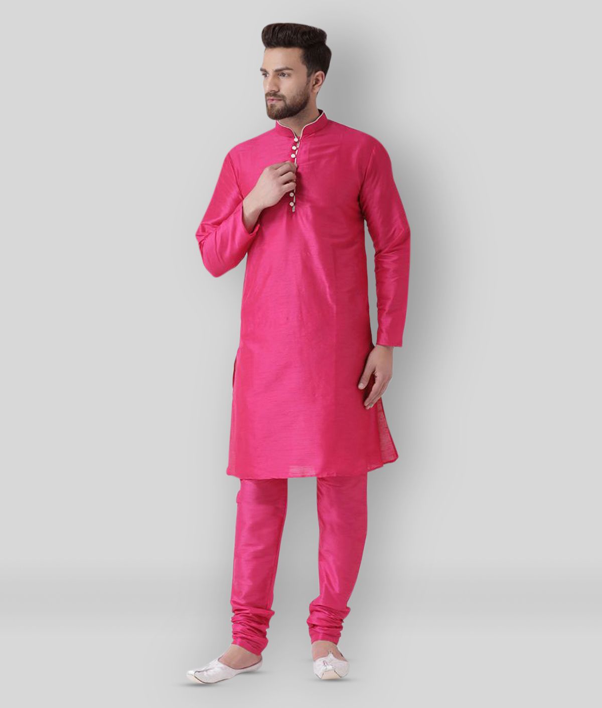     			Hangup - Pink Silk Regular Fit Men's Kurta Pyjama Set ( Pack of 1 )