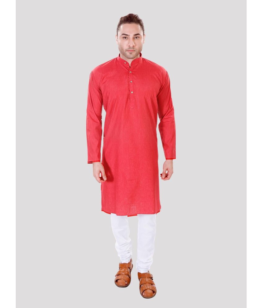 M Maharaja Red Linen Kurta Pyjama Set