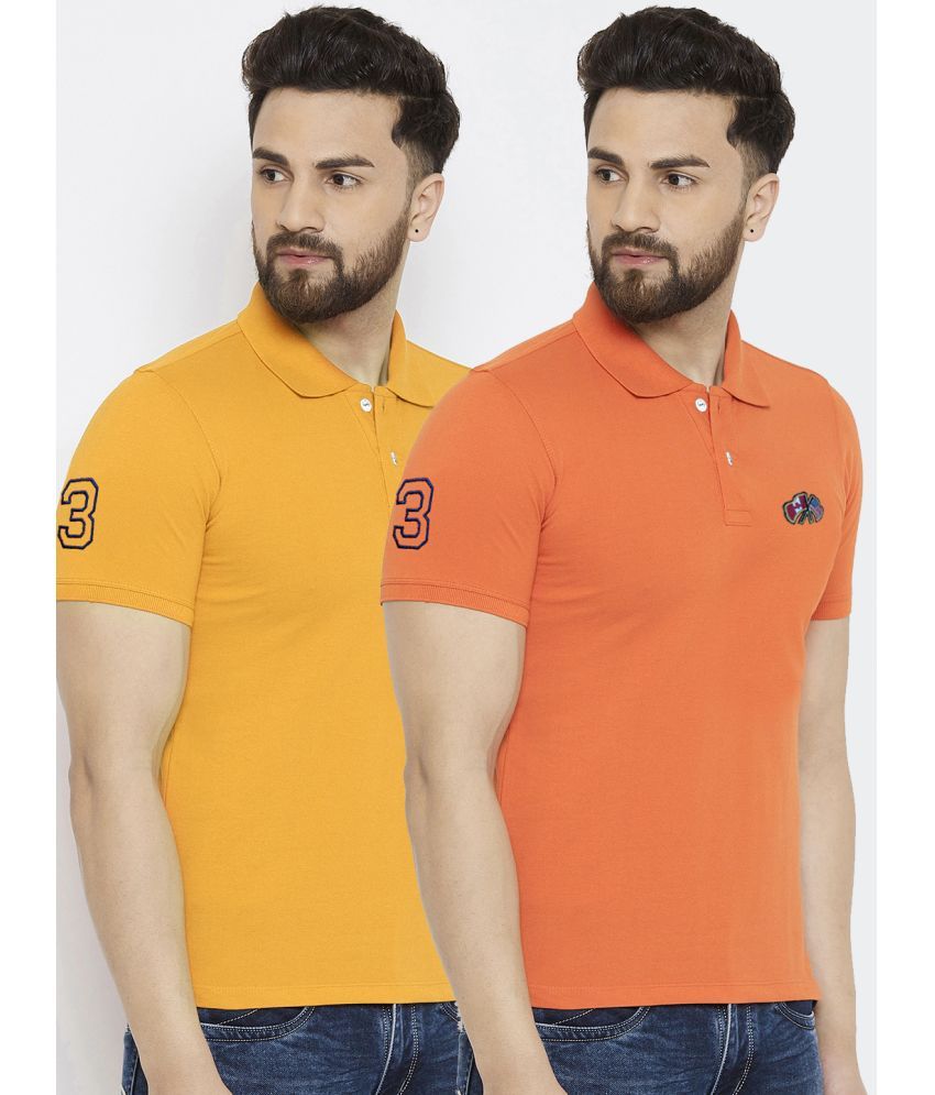     			Merriment Pack of 2 Cotton Blend Regular Fit Solid Half Sleeves Men's Polo T Shirt ( Orange )