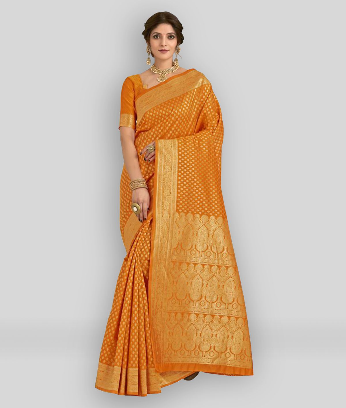     			Sherine - Orange Banarasi Silk Saree With Blouse Piece ( Pack of 1 )