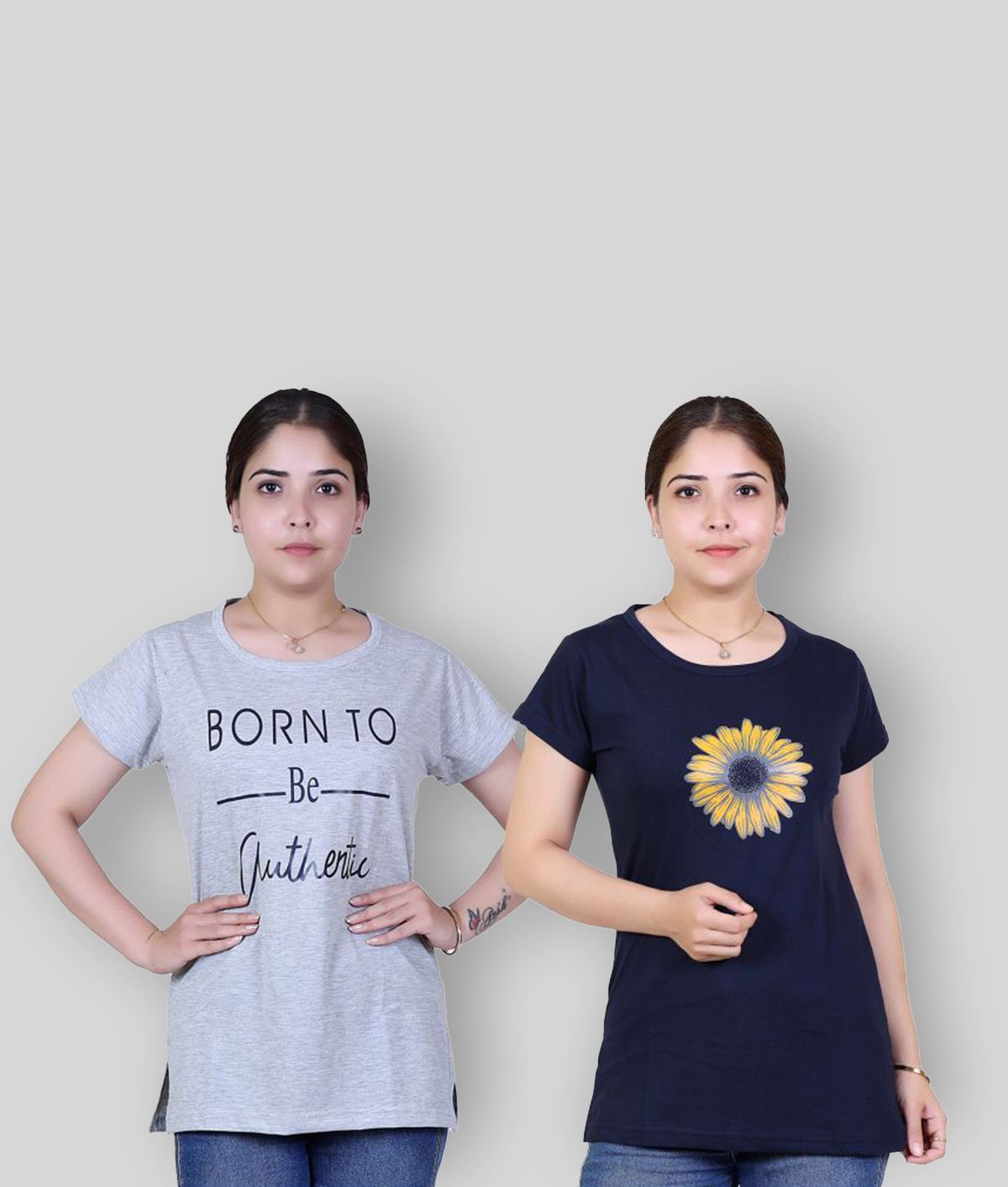     			Varenyam - Light Grey Cotton Regular Fit Women's T-Shirt ( Pack of 2 )