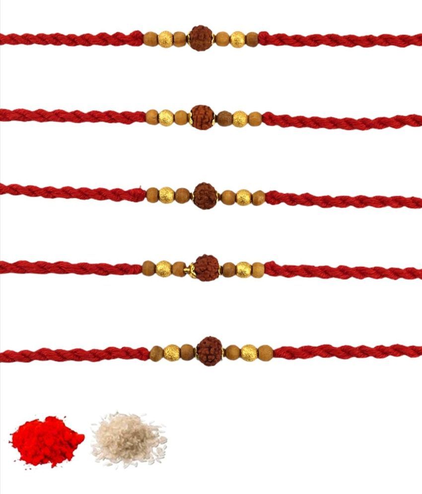     			thriftkart Rakhi Set Multicolour 5 PICE RUDRAKSH RAKHI WITH GOLDEN BEADS