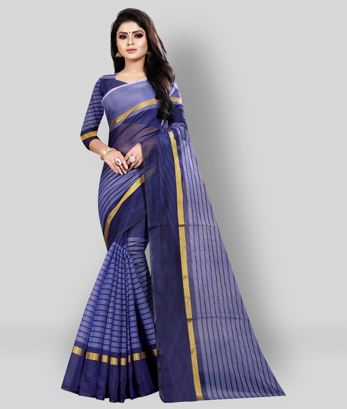     			Aika - Blue Cotton Blend Saree With Blouse Piece ( Pack of 1 )
