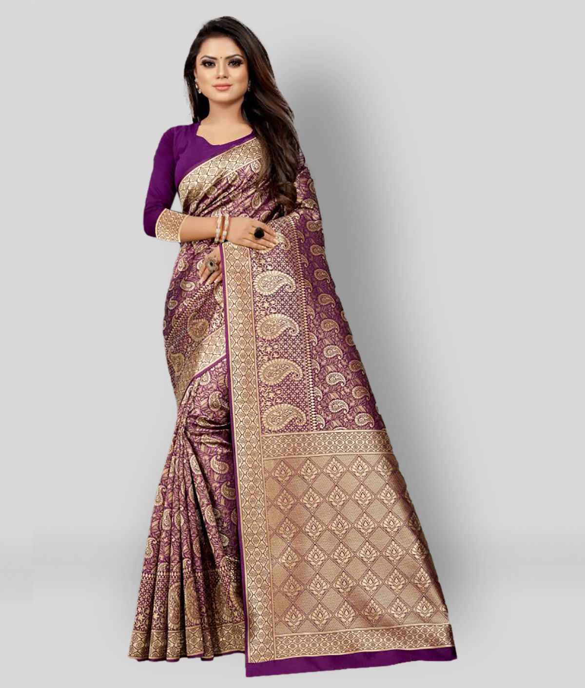     			Gazal Fashions - Purple Silk Saree With Blouse Piece (Pack of 1)