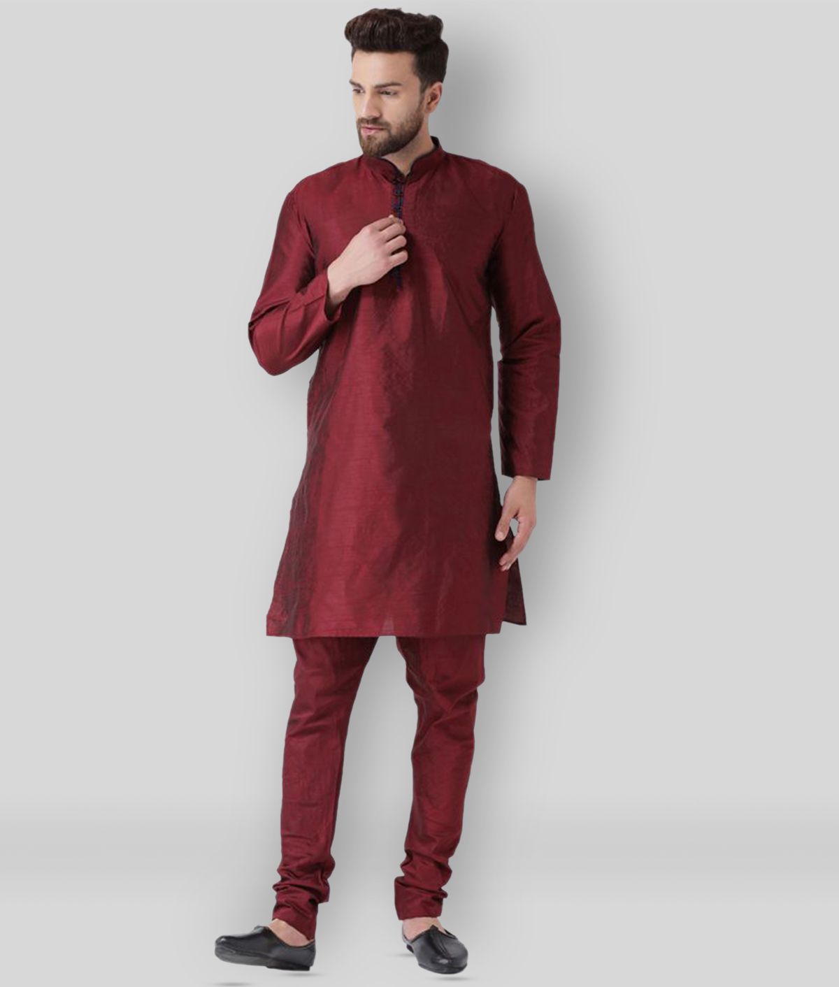     			Hangup - Maroon Silk Regular Fit Men's Kurta Pyjama Set ( Pack of 1 )