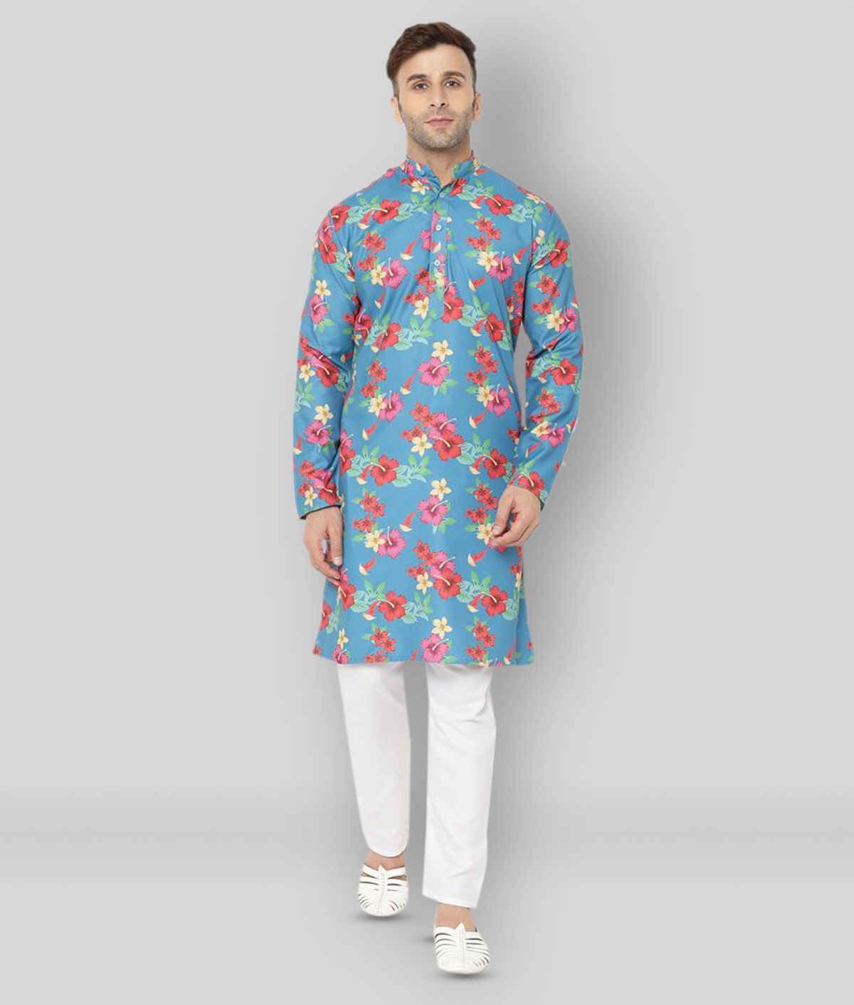     			Hangup - Turquoise Silk Regular Fit Men's Kurta Pyjama Set ( Pack of 1 )