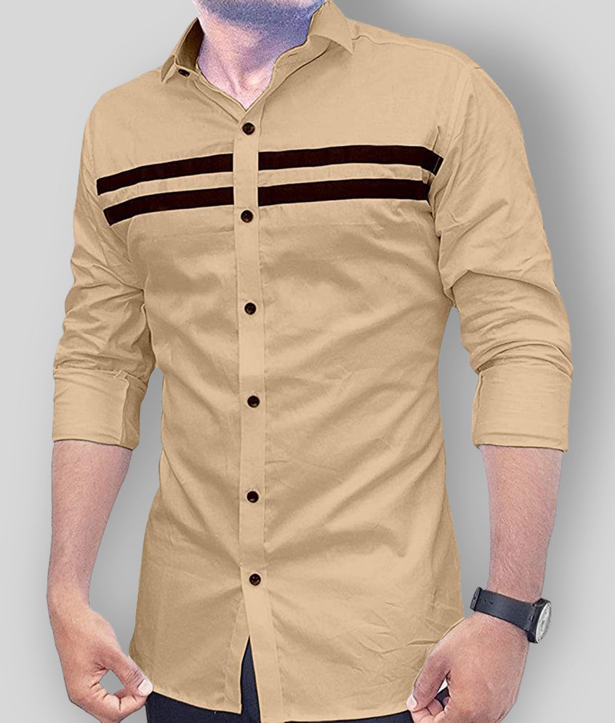     			VERTUSY Cotton Blend Regular Fit Striped Full Sleeves Men's Casual Shirt - Cream ( Pack of 1 )