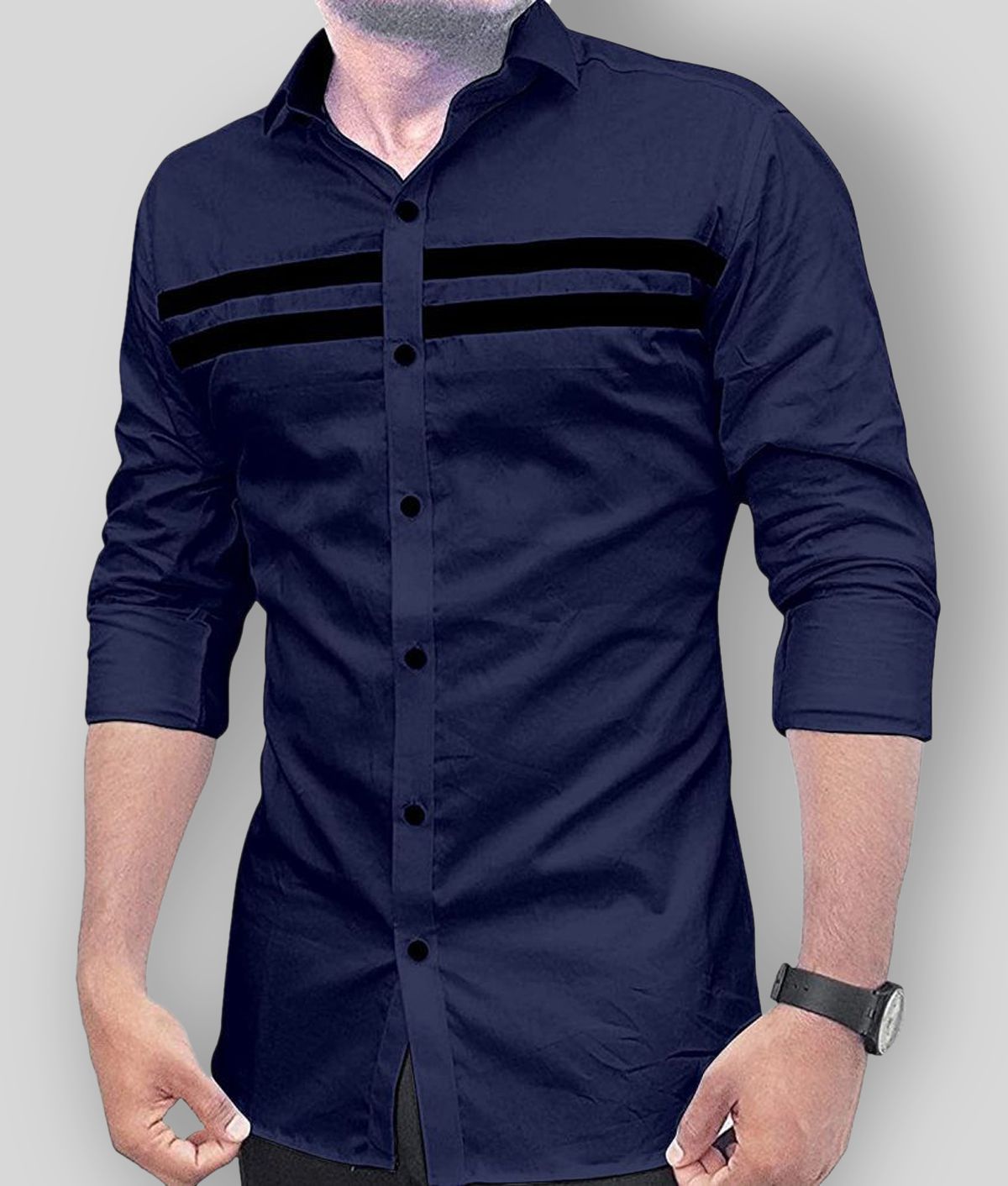     			VERTUSY Cotton Blend Regular Fit Striped Full Sleeves Men's Casual Shirt - Navy ( Pack of 1 )