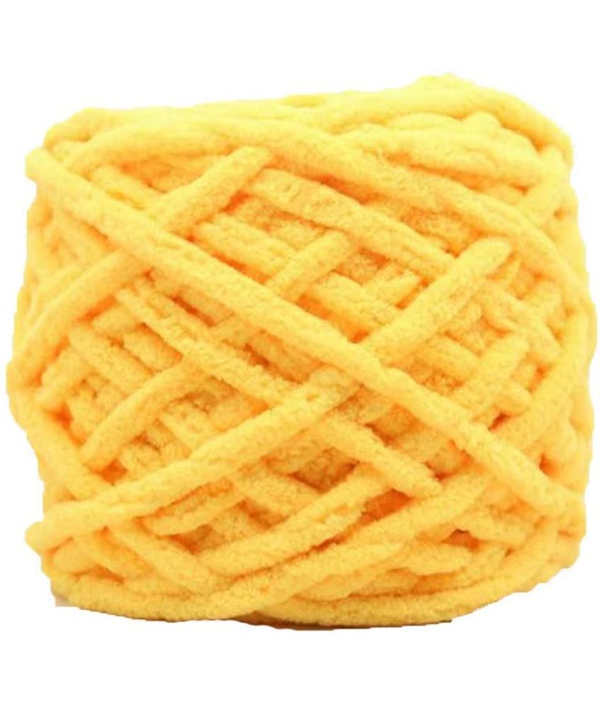     			PRANSUNITA Super Thick Fluffy Jumbo Polyester Baby Blanket Chenille Yarn for Knitting, Crochet & Home Decor Projects, Afghans, throw pillows, cushions & blankets -100 GMS – 6mm thickness – Color (Golden Yellow)