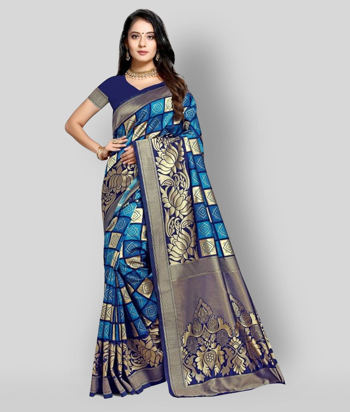     			NENCY FASHION - Multicolor Silk Blend Saree With Blouse Piece (Pack of 1)