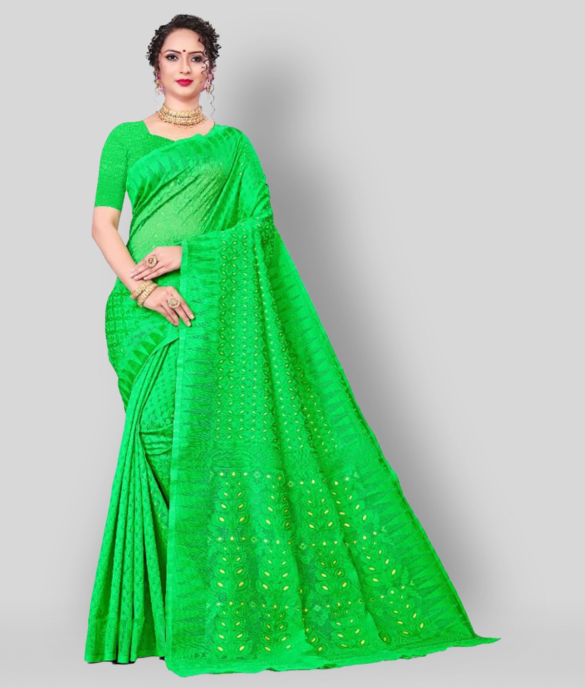     			Panihari Creations - Green Cotton Saree Without Blouse Piece ( Pack of 1 )