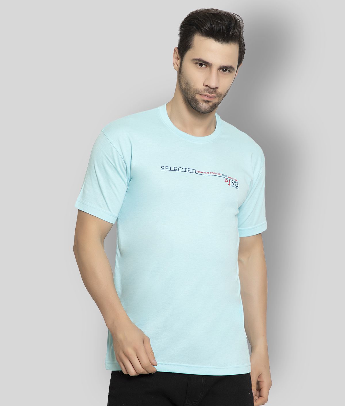     			Zeffit Cotton Blend Regular Fit Printed Half Sleeves Turquoise Men's T-Shirt