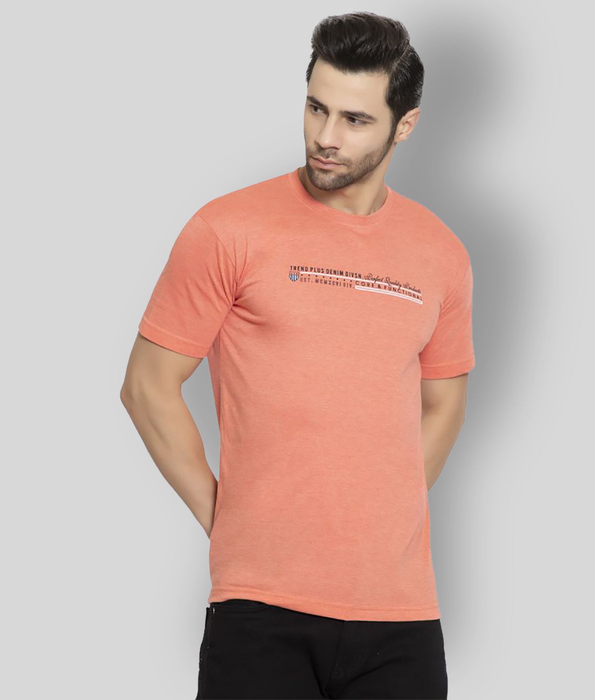     			Zeffit Cotton Blend Regular Fit Printed Half Sleeves Orange Men's T-Shirt
