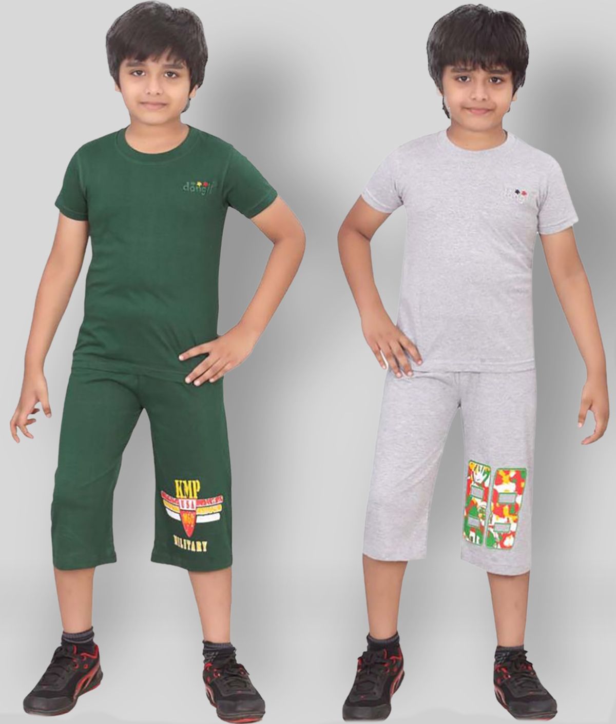     			Dongli - Multi Cotton Boy's T-Shirt & Capris ( Pack of 2 )