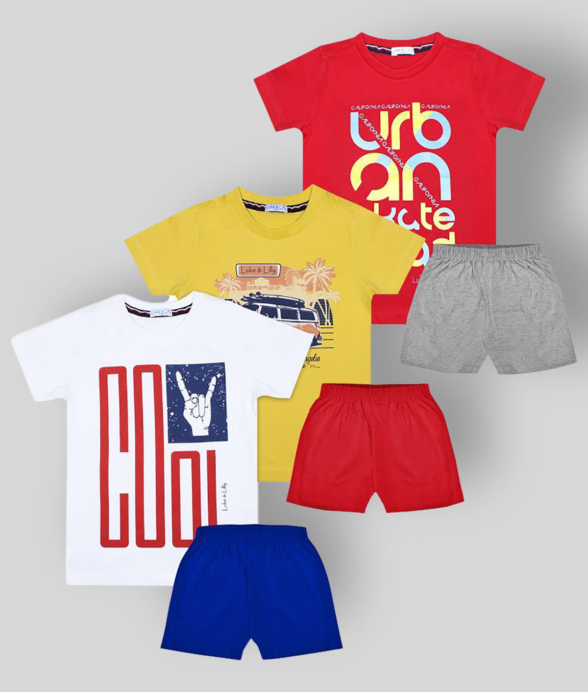 Luke and Lilly - Multi Cotton Blend Boy's T-Shirt & Shorts ( Pack of 3 )