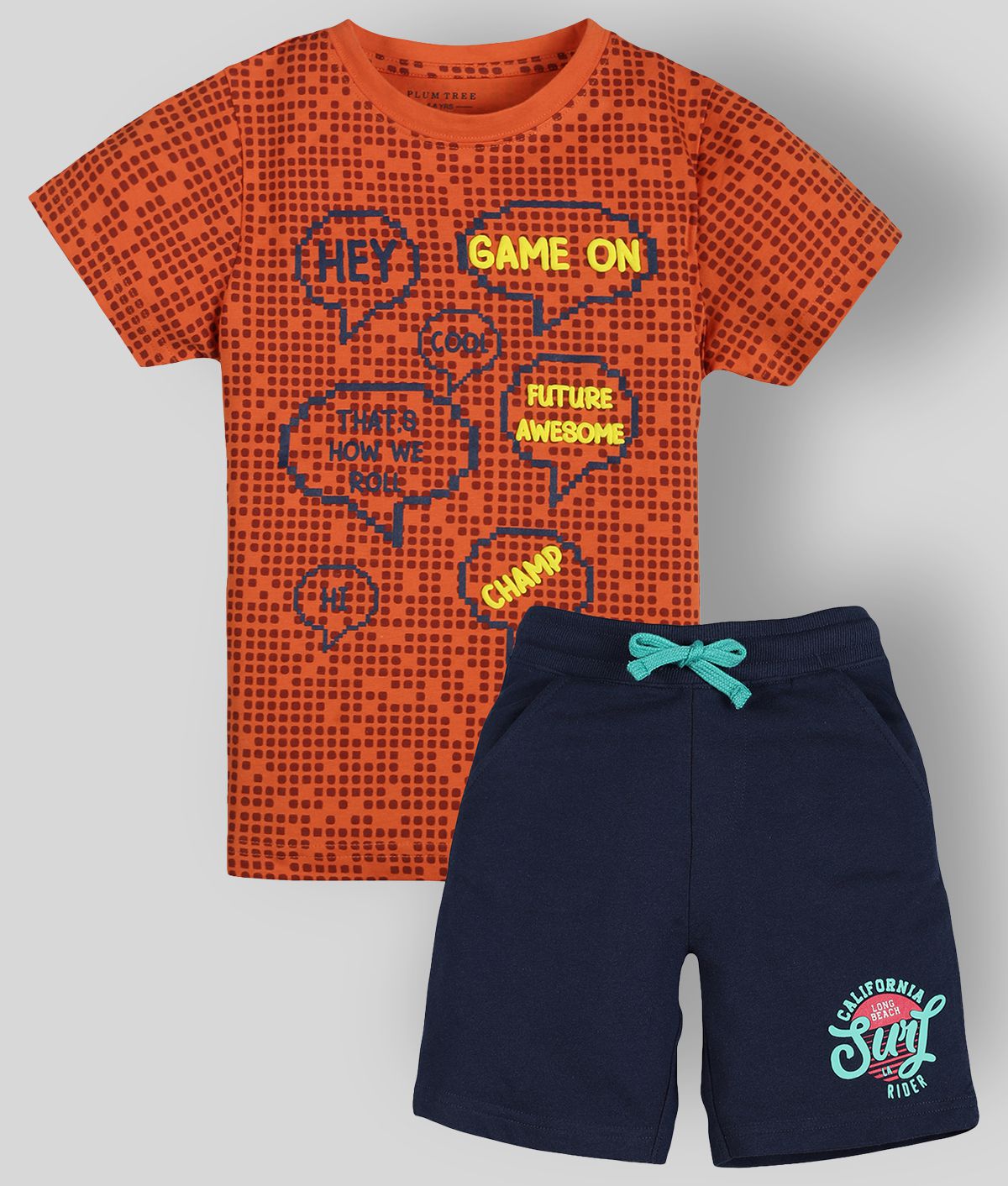     			PLUM TREE - Orange Cotton Boy's T-Shirt & Shorts ( Pack of 1 )