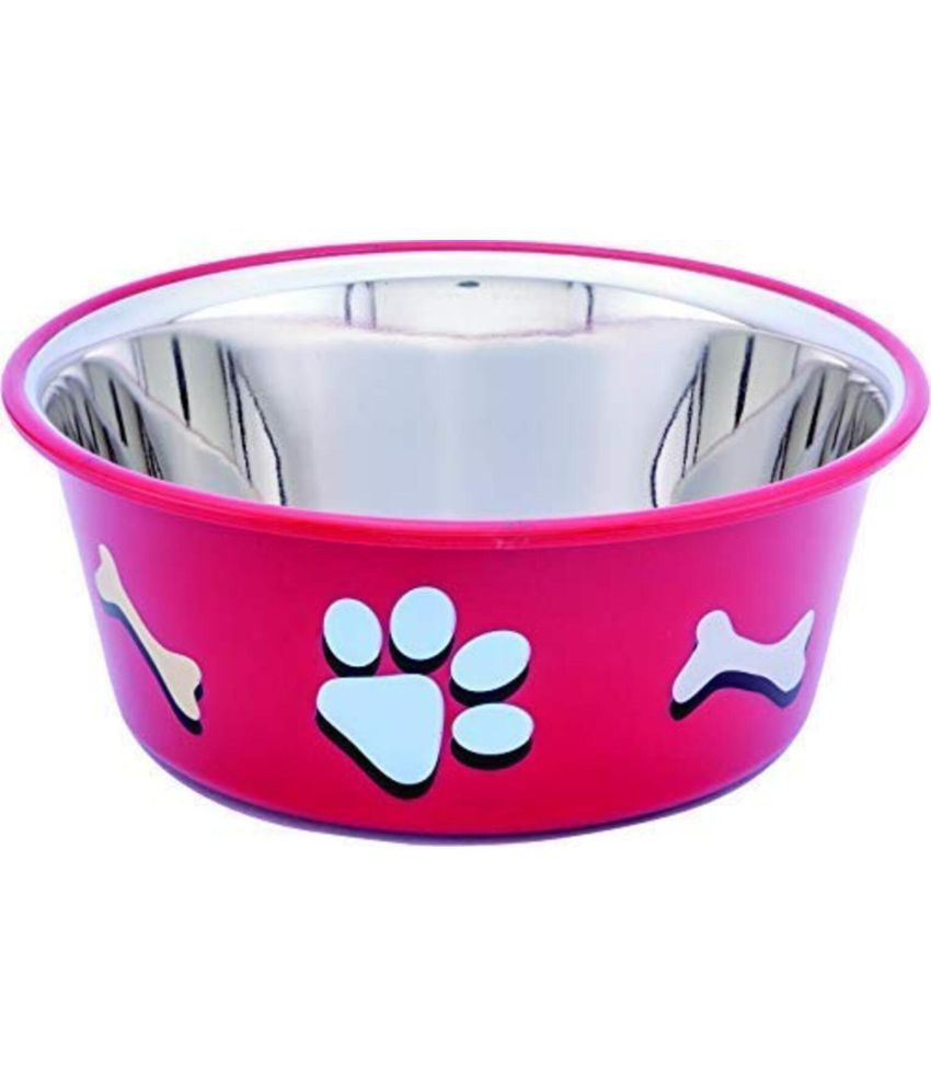 Elton Paw & Bone Cutie Bowls (Red) Dog Bowl Export Quality Inside Stainless Steel  outside colorful plastic with TPR ring bonded base Medium 900mlFeeder Bowls Pet Bowl for Feedin