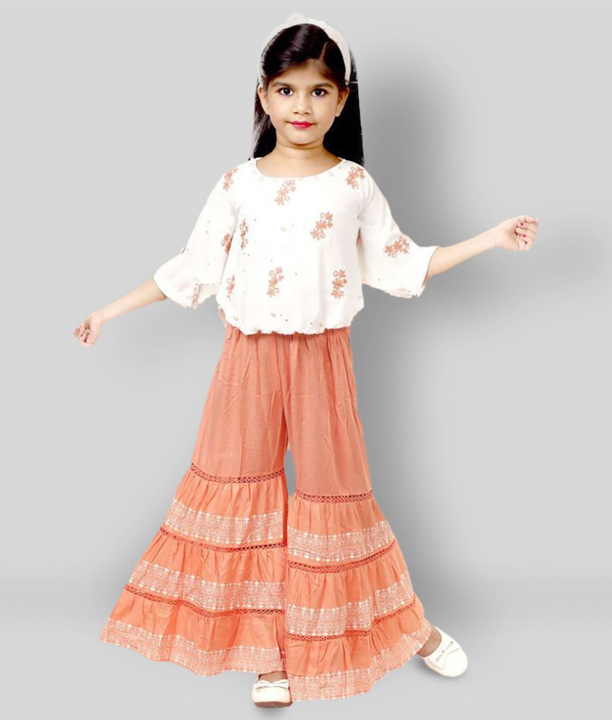     			Mojua - PeachPuff Cotton Blend Girl's Top With Palazzo ( Pack of 1 )