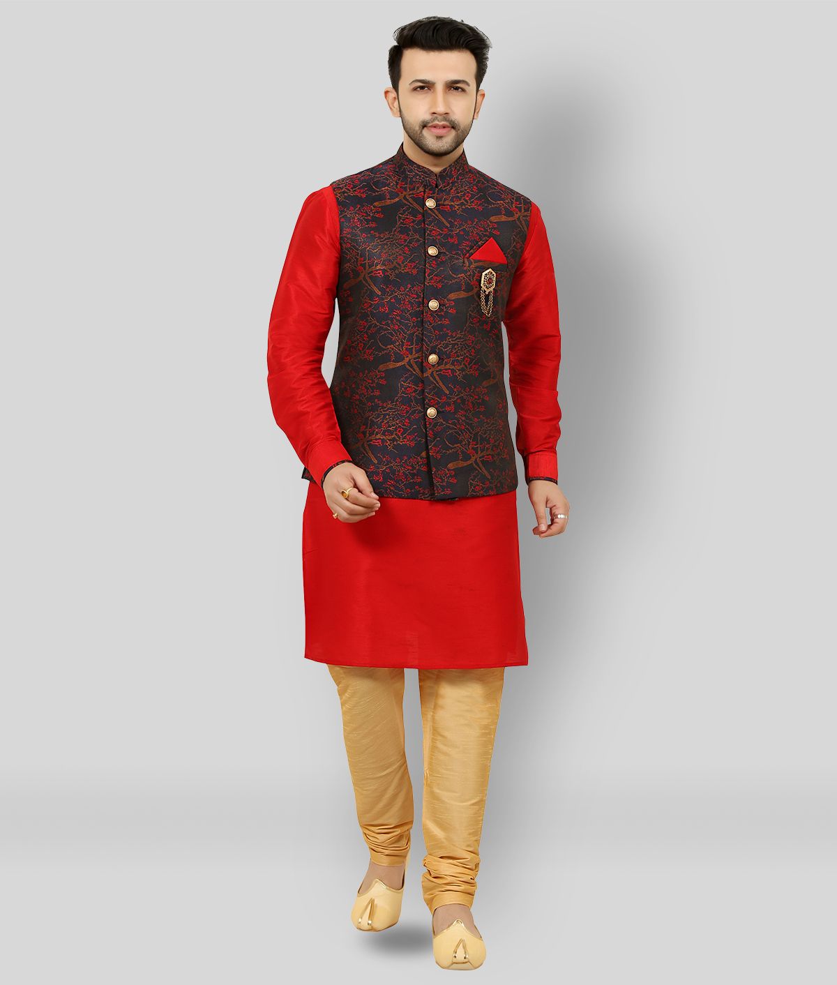     			Paul Street - Red Cotton Blend Slim Fit Men's Kurta Pyjama Set ( Pack of 1 )