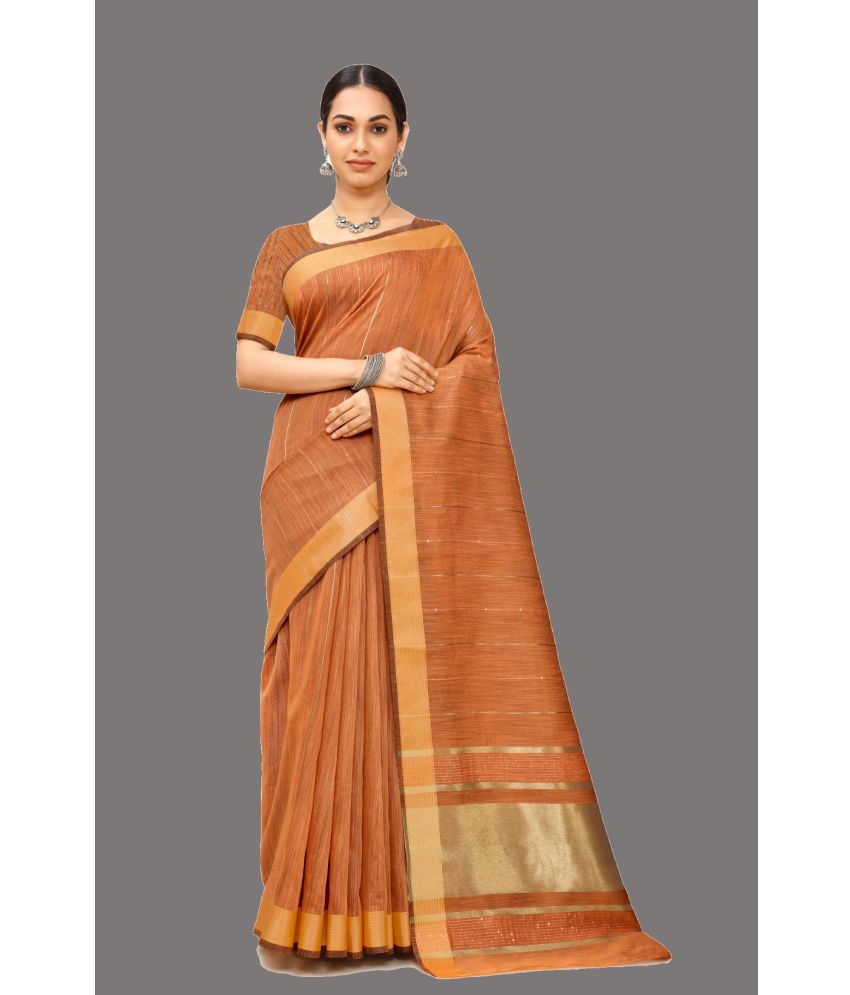lifestyle - Brown Linen Saree With Blouse Piece ( Pack of 1 )