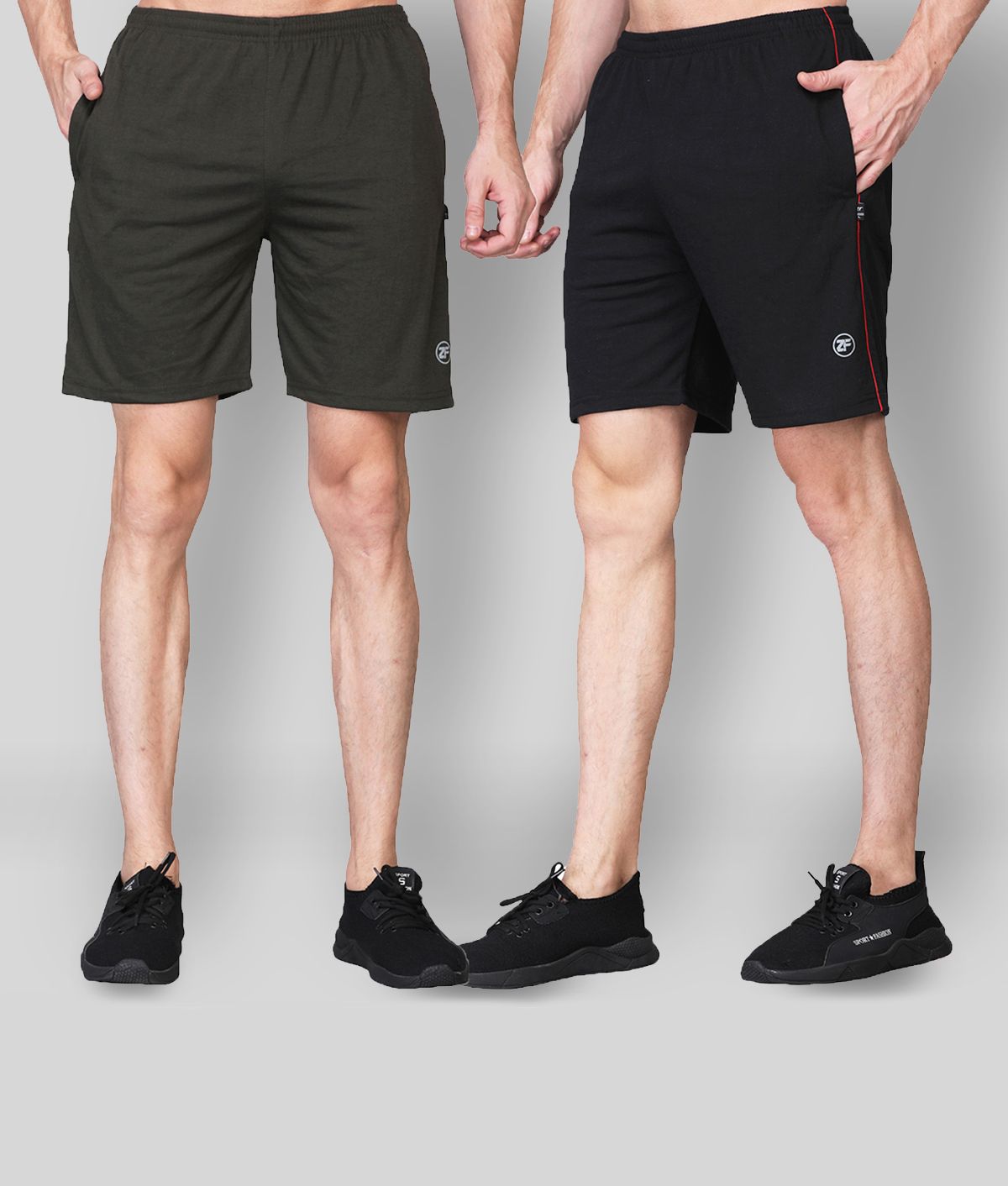     			Zimfit Black,Green Cotton Blend Running Shorts Pack of 2