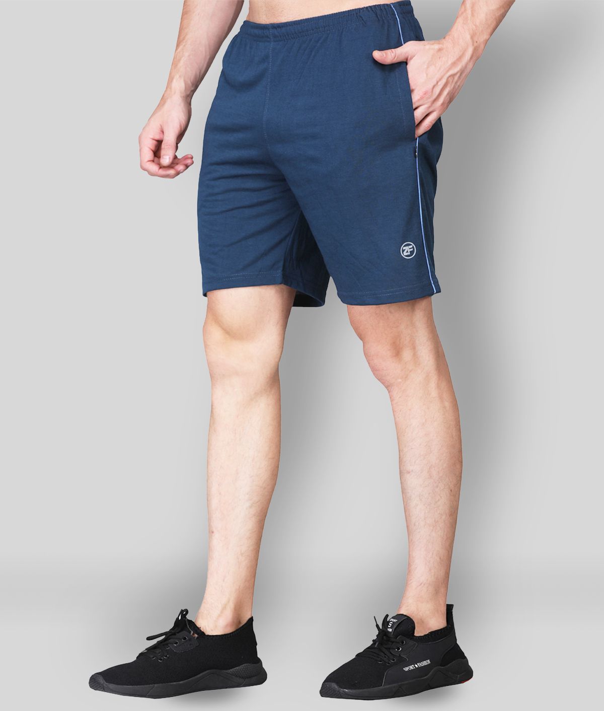 Zimfit Blue Cotton Blend Walking Shorts Single