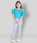 StyleStone Pack of 1 Girls Rayon Top With Leggings ( White & Blue )