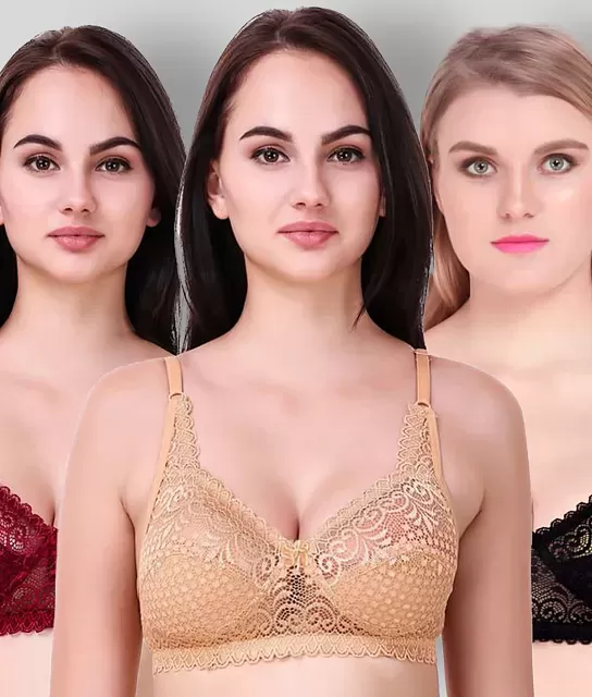 Fashion Frill Bras for Women Non Padded Comfortable Bra for Women Girls  Multicolor Combo of 3 (28) (28, Beige) : : Fashion