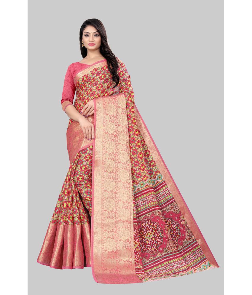 DAIFA - Red Jacquard Saree With Blouse Piece ( Pack of 1 )