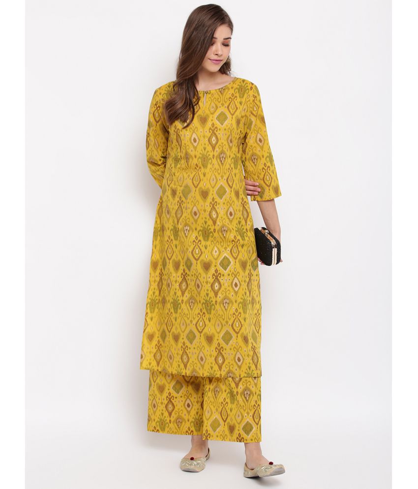     			Janasya - Yellow Straight Cotton Women's Stitched Salwar Suit ( Pack of 1 )