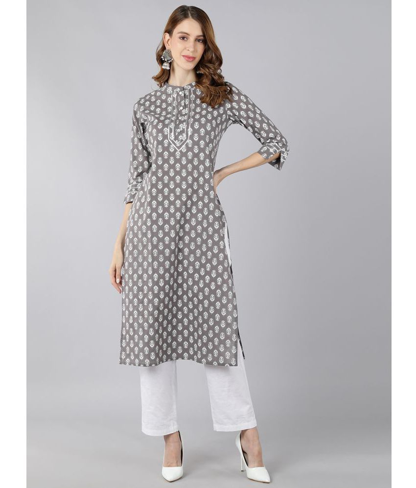     			KIPEK - Grey Cotton Women's Straight Kurti ( Pack of 1 )