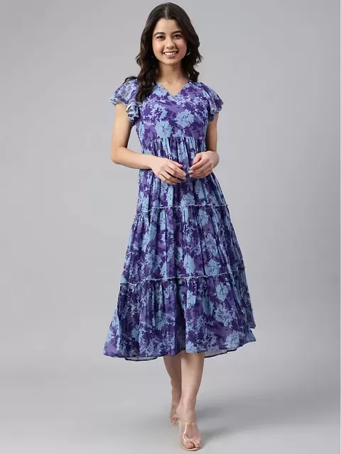 Buy online Blue Georgette Aline Dress from western wear for Women