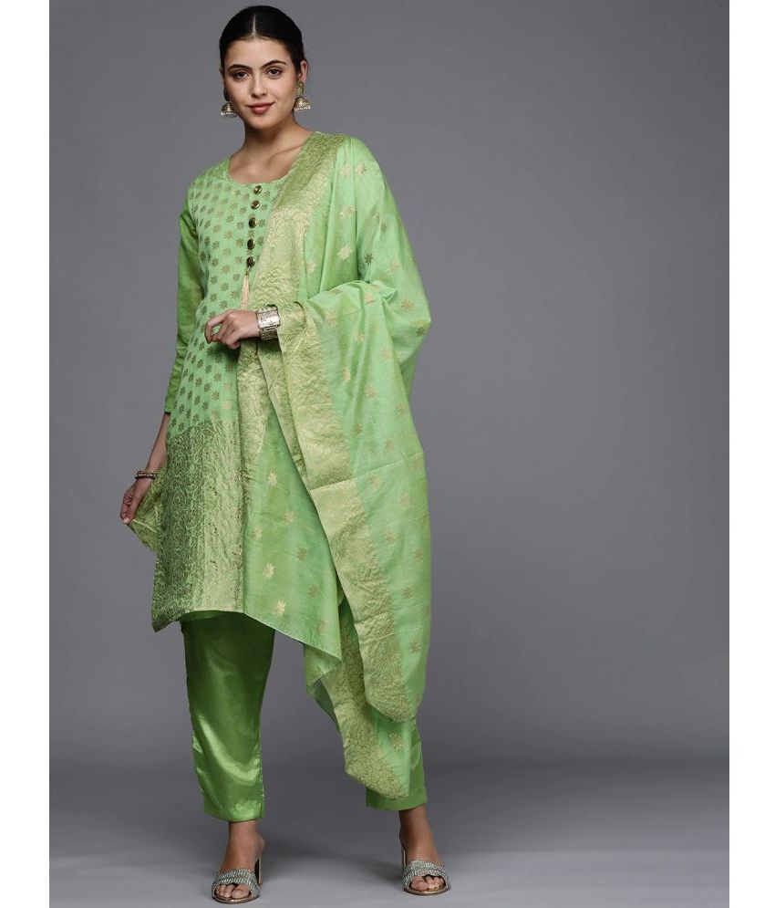 CHEEKUDI - Green Embellished Unstitched Dress Material ( Pack of 1 )